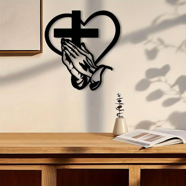 Elegant Metal Heart and Cross Wall Art