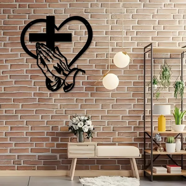 Elegant Metal Heart and Cross Wall Art
