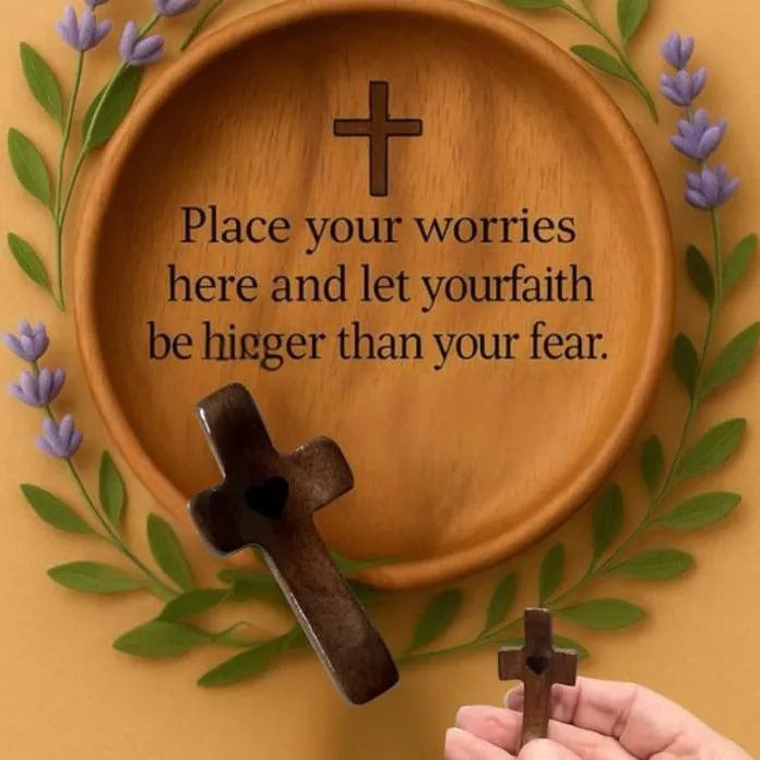 Wooden Prayer Bowl with Cross