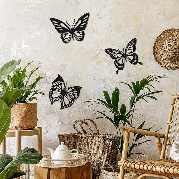 3 Pcs Butterfly Metal Wall Decor