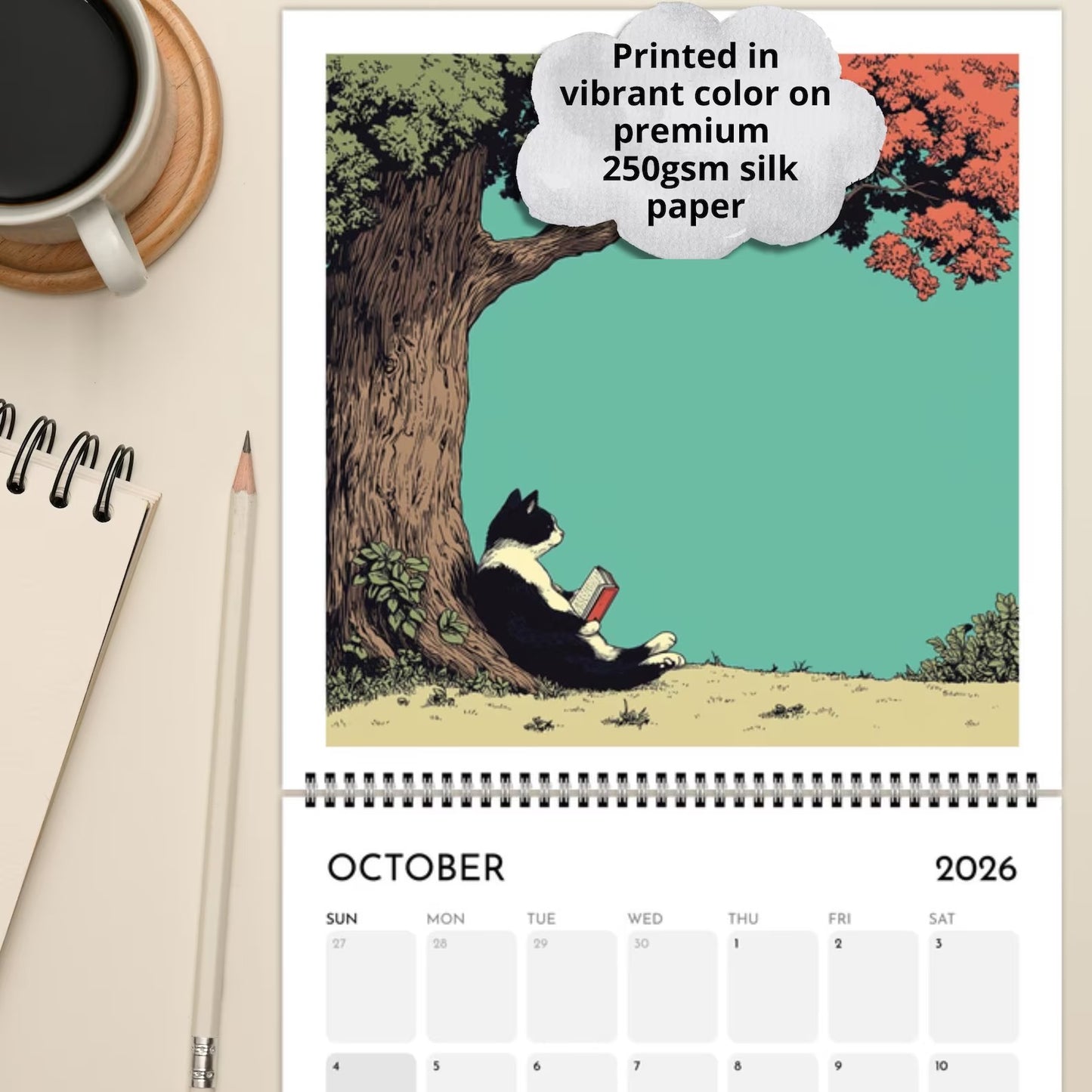 Cats Chillin' with Books 2026 Wall Calendar