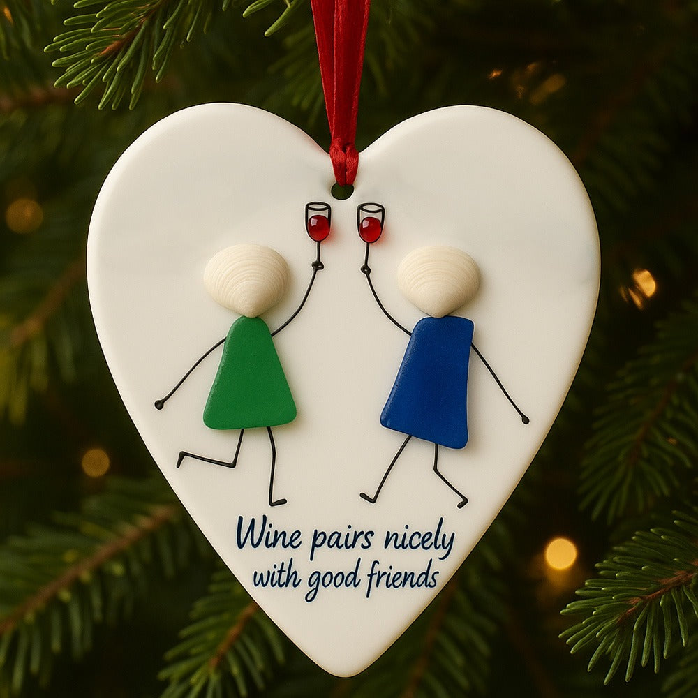 Wine and Friends Seaglass Ornament