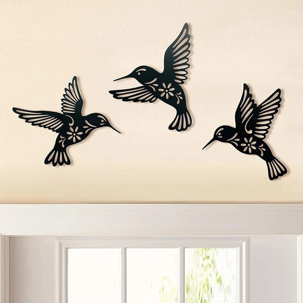 Set of 3 Metal Hummingbird Wall Art Decor
