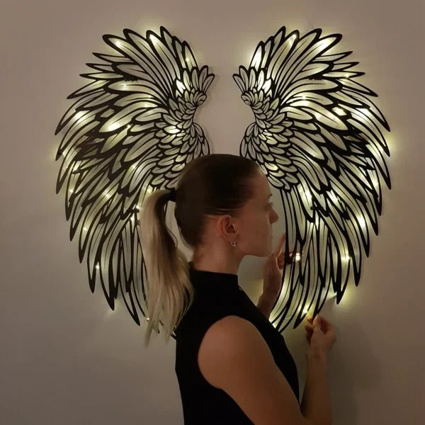 One Pair Angel Wings Metal Wall Art With Led Lights