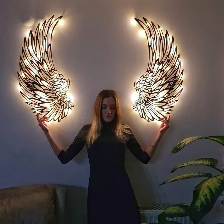 One Pair Angel Wings Metal Wall Art With Led Lights