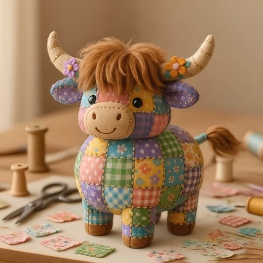 Hand-Patchwork Highland Cattle Ornament