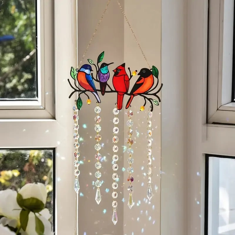 Four Iron Hummingbirds Crystal Sun Catcher