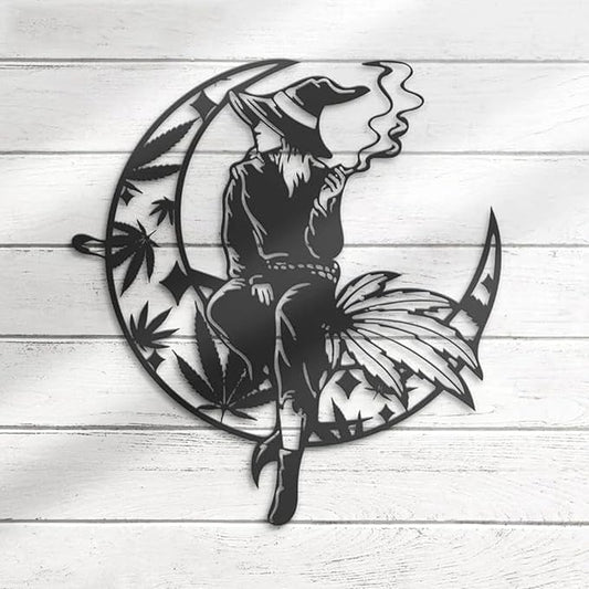 Witch Weed On The Crescent Moon Metal Wall Art Sign
