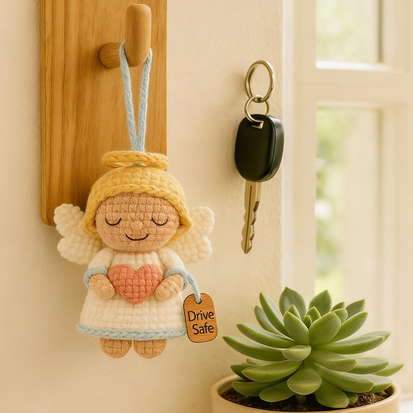 Crochet Angel Car Hanging Charm With Tag – Drive Safe Gift