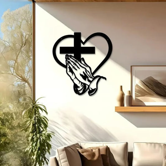 Elegant Metal Heart and Cross Wall Art