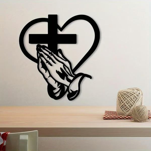 Elegant Metal Heart and Cross Wall Art