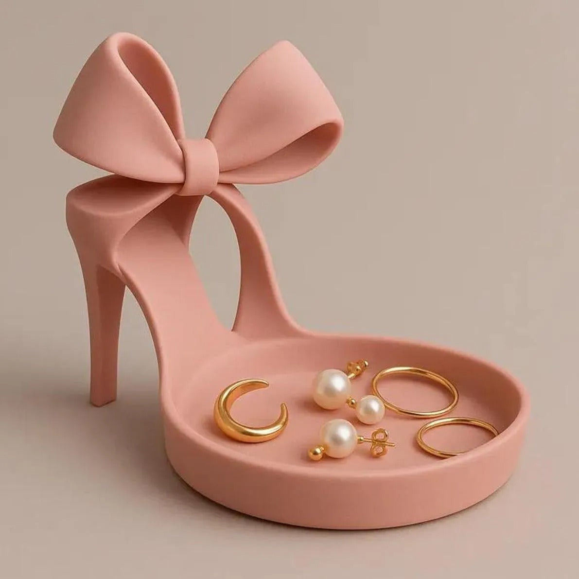 Printed High Heel Jewelry Holder with Bow