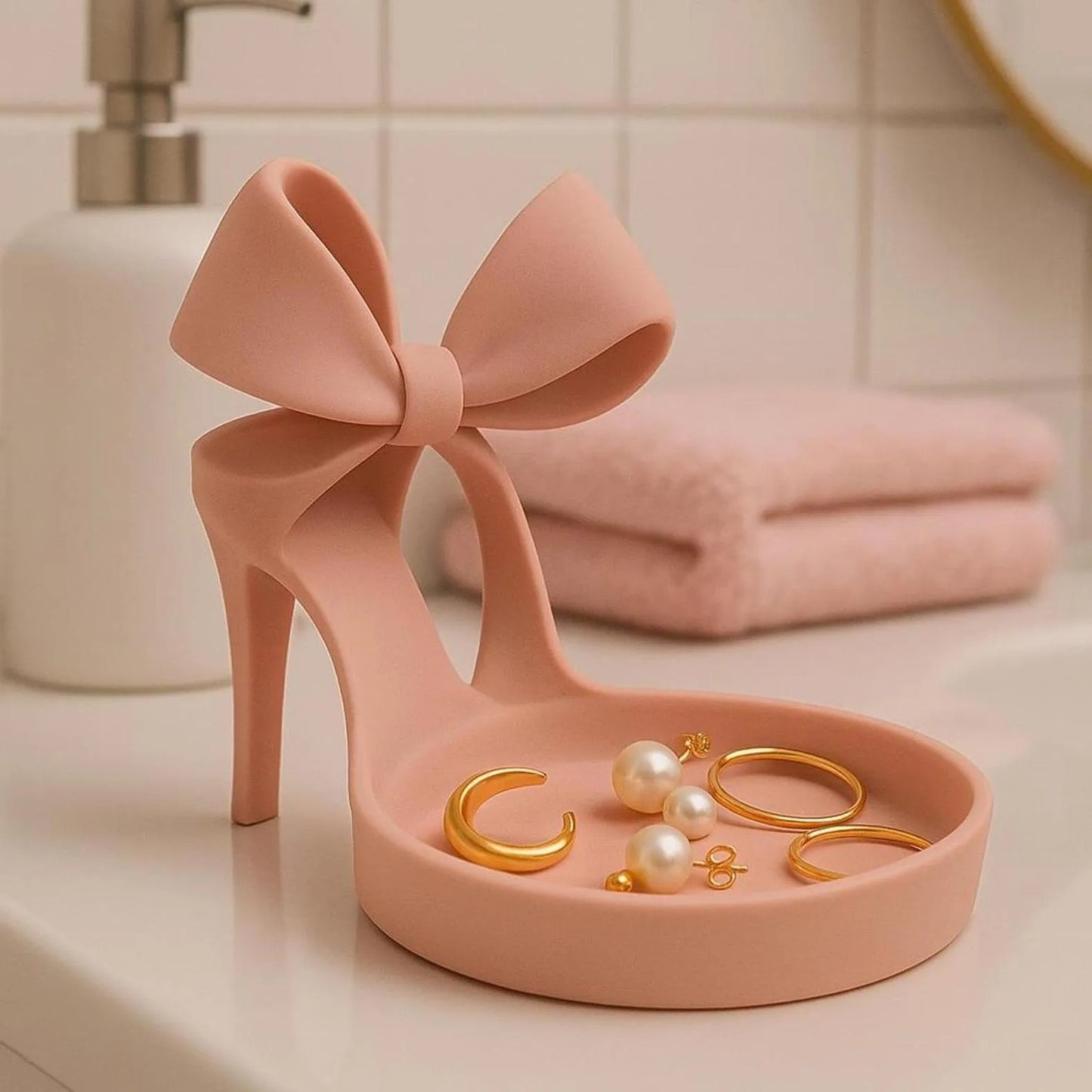 Printed High Heel Jewelry Holder with Bow