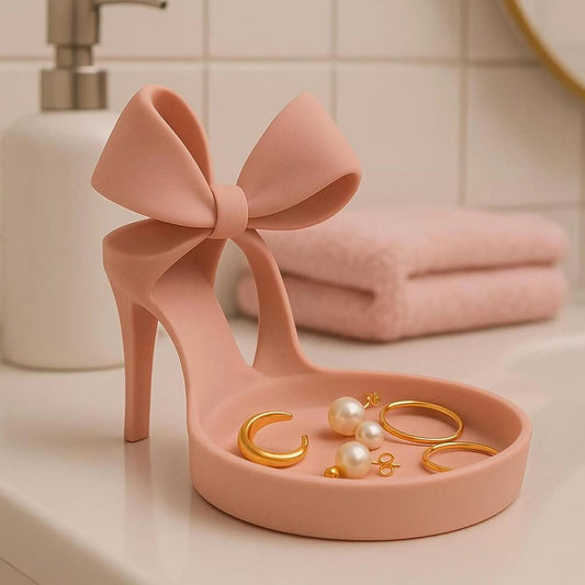 Printed High Heel Jewelry Holder with Bow