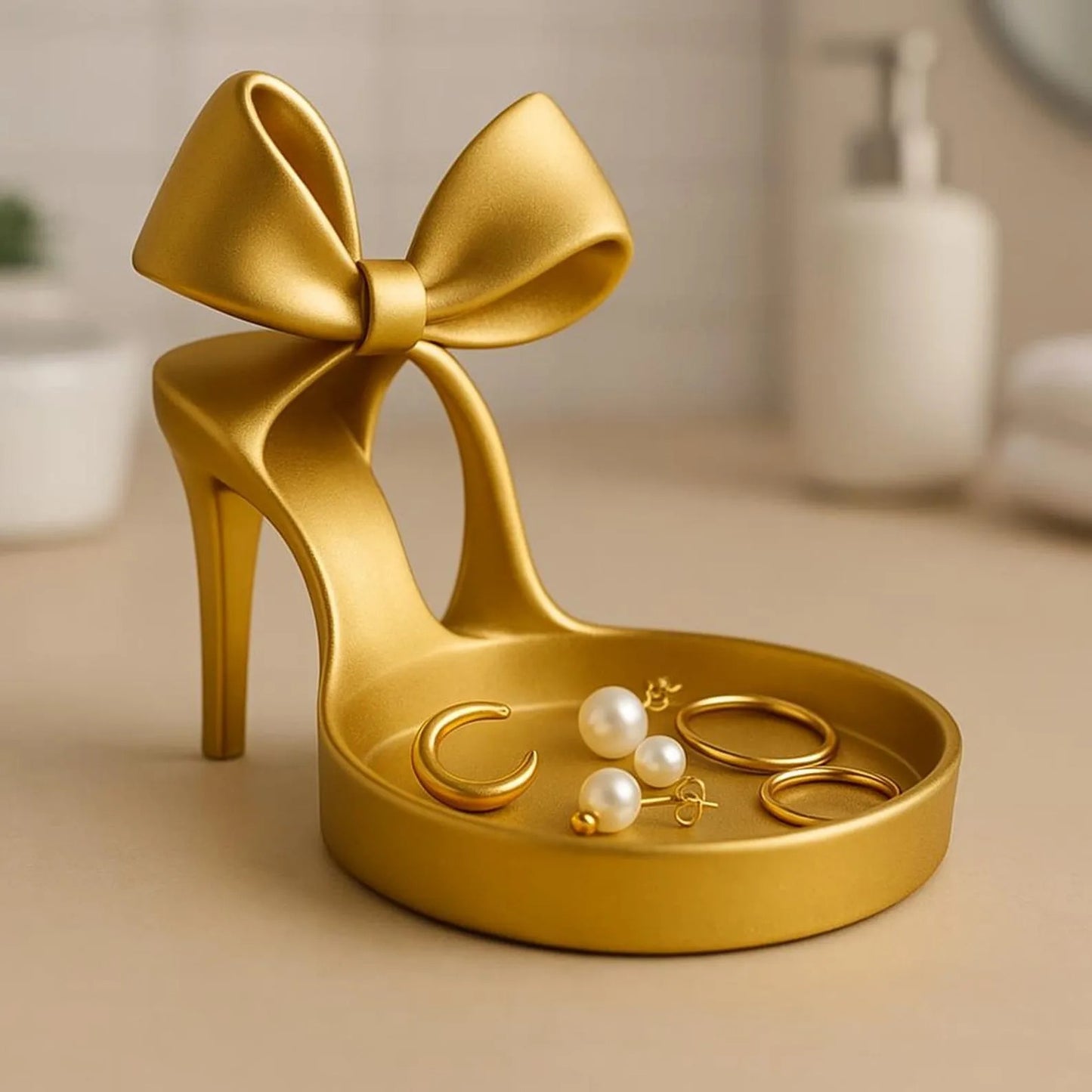 Printed High Heel Jewelry Holder with Bow