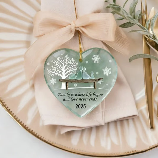Handmade Heart-shaped Sea Glass Family Ornament