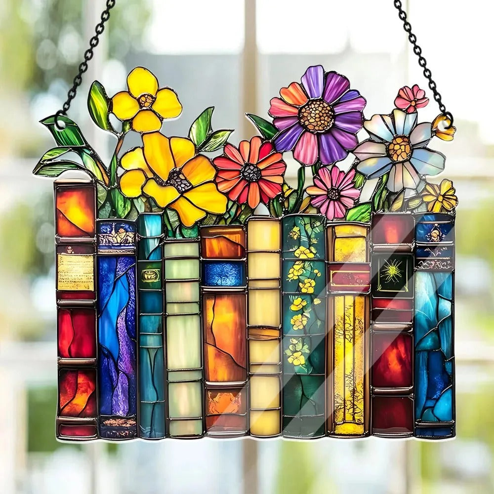 Vintage Flower Book Acrylic Suncatcher