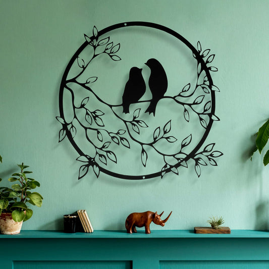 Yard Birds On Tree Branches Metal Wall Art