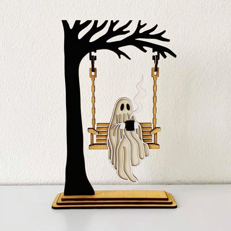 Cute and Whimsical — Handmade Ghost on a Swing Decor