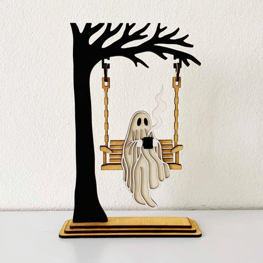 Cute and Whimsical — Handmade Ghost on a Swing Decor