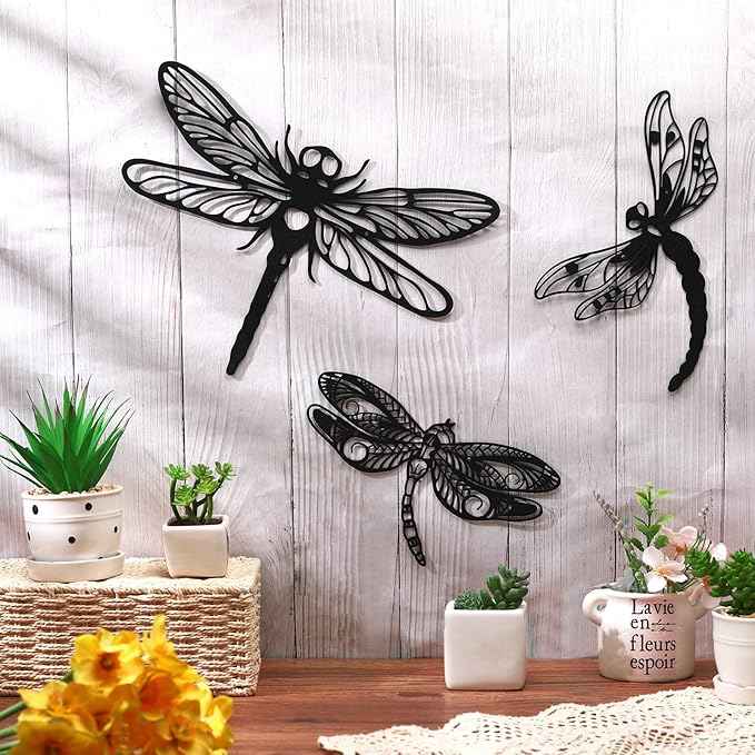 3 PCS Metal Dragonfly Wall Decor
