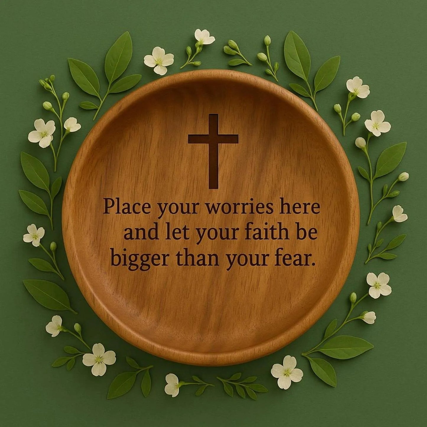 Wooden Prayer Bowl with Cross