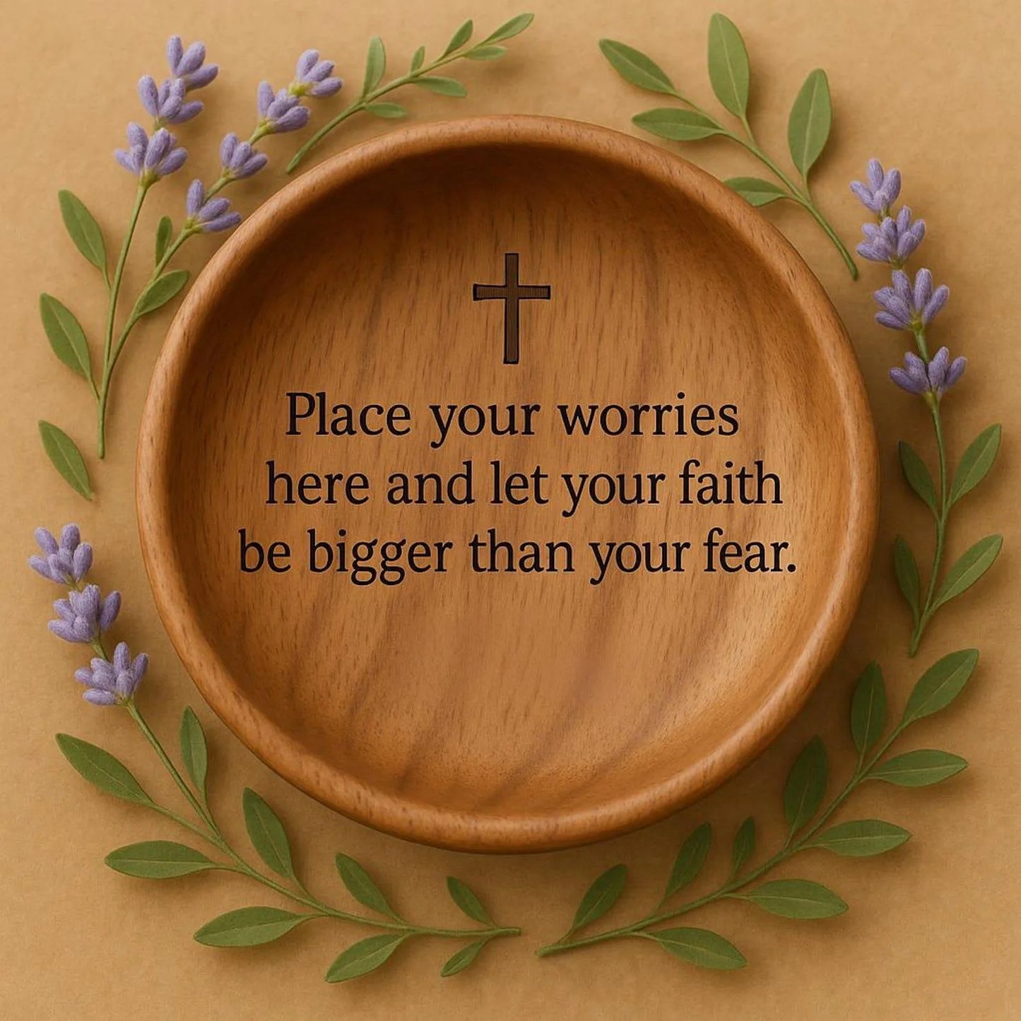 Wooden Prayer Bowl with Cross