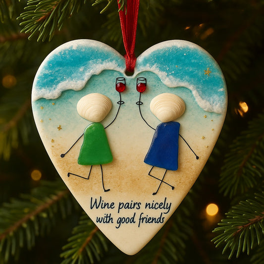 Wine and Friends Seaglass Ornament