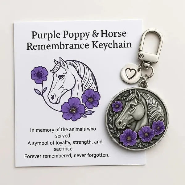 Purple Poppy and Horse Remembrance Keychain