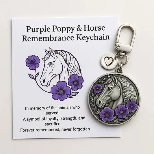 Purple Poppy and Horse Remembrance Keychain