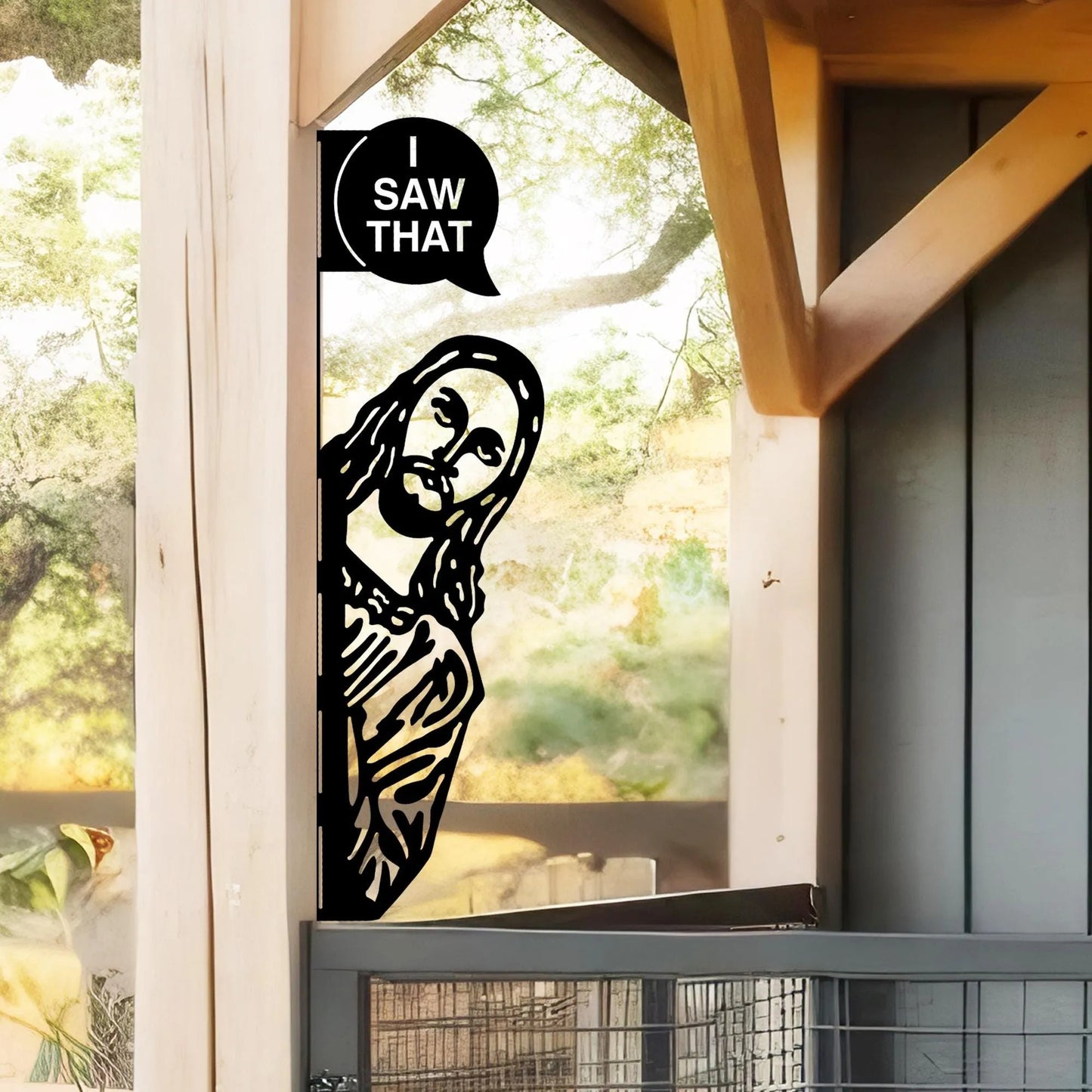 Peeking Jesus Metal Sign