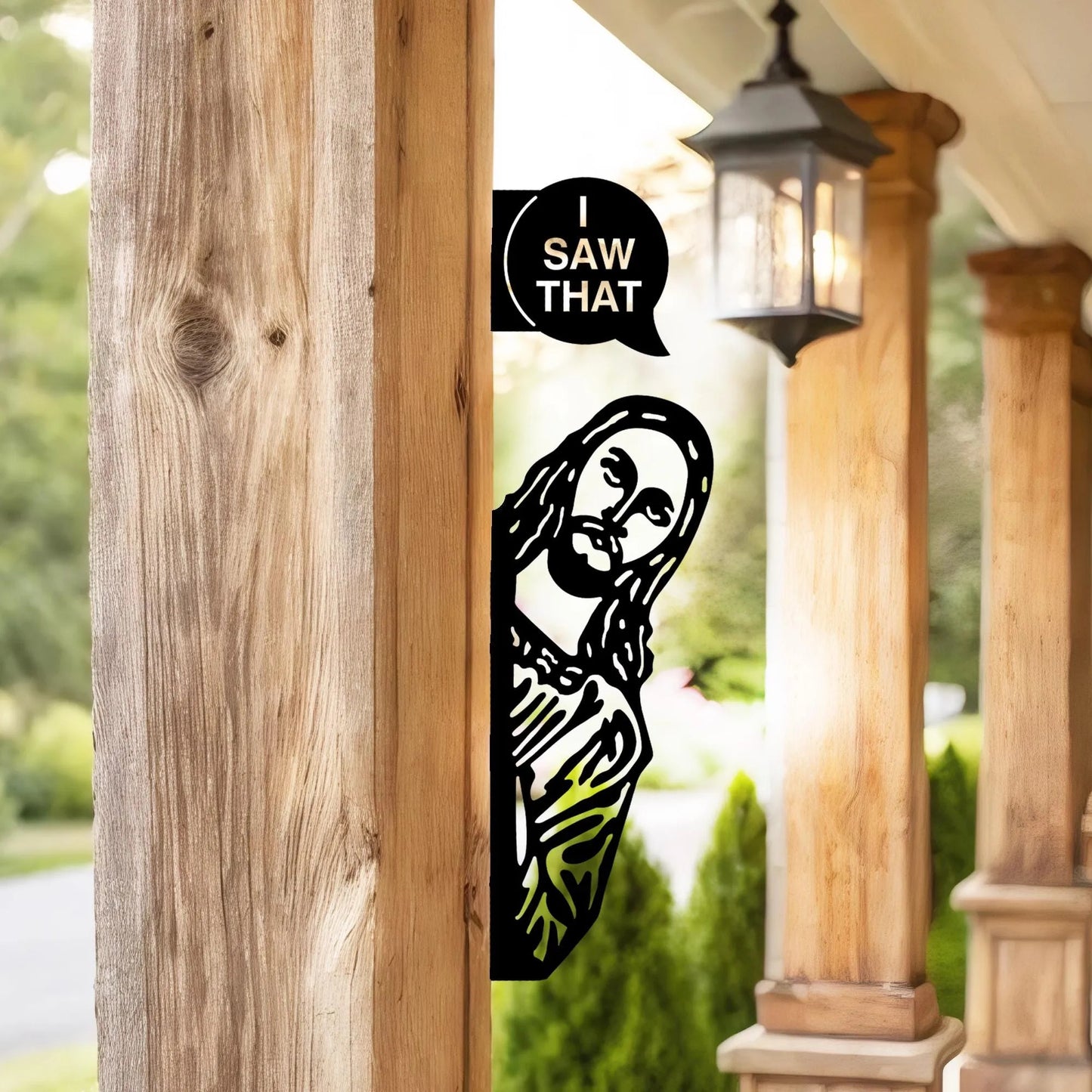 Peeking Jesus Metal Sign