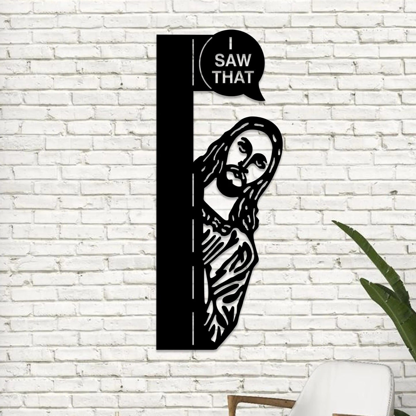 Peeking Jesus Metal Sign