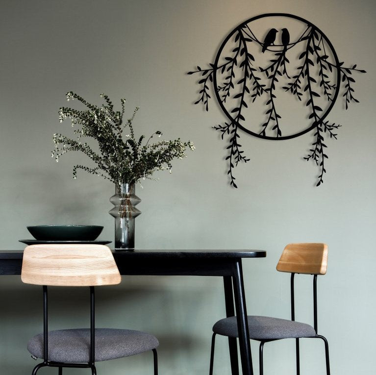 Yard Birds On Tree Branches Metal Wall Art