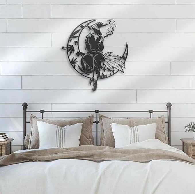 Witch Weed On The Crescent Moon Metal Wall Art Sign