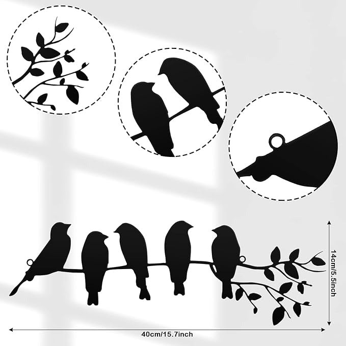 Birds on Branch with Leaves Metal Wall Art