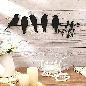 Birds on Branch with Leaves Metal Wall Art